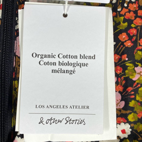 & Other Stories Extra Puff Sleeves Mini Dress Floral Pink Black Size 0 NWT - Picture 9 of 13